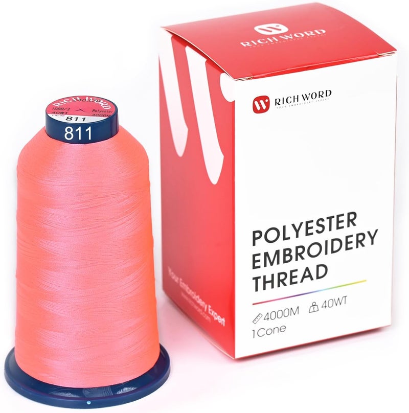 Poolin Richword Selected Pink Embroidery Thread 4000M(4374Y) 40WT Polyester Thread 100 Colors Selected for Commercial Multi Needles and Single Needle Embroidery Machine 0811 - Image 1